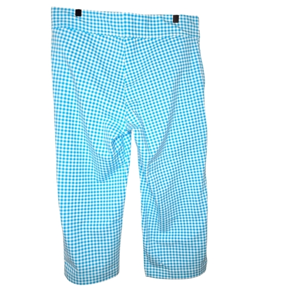 Lands End Womens Island Turquoise Gingham Print Starfish Crop Pants Size Large - Picture 8 of 10